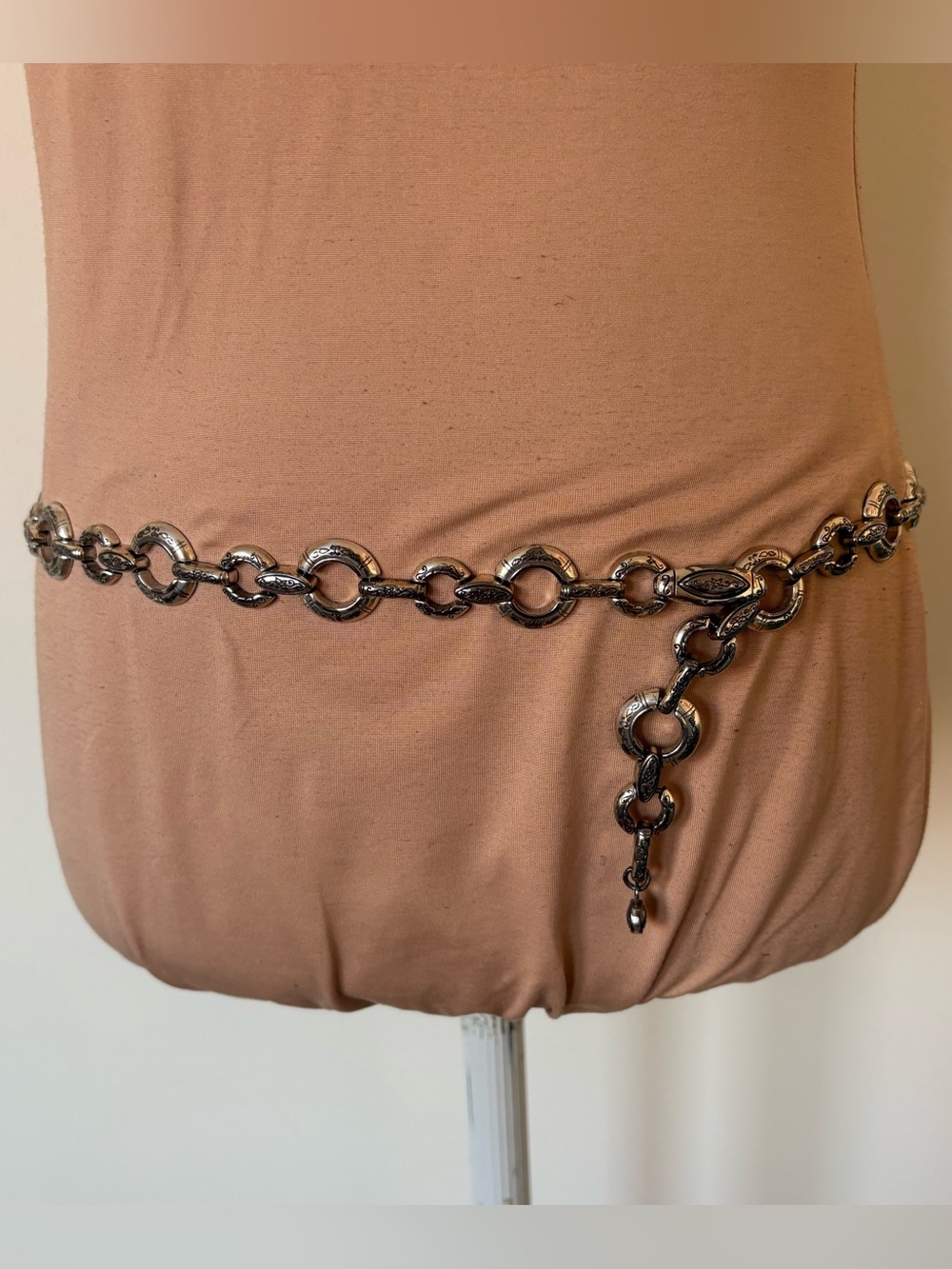 Vintage Brighton Ornate Engraved Silver Tone Statement Chain Belt Boho Western